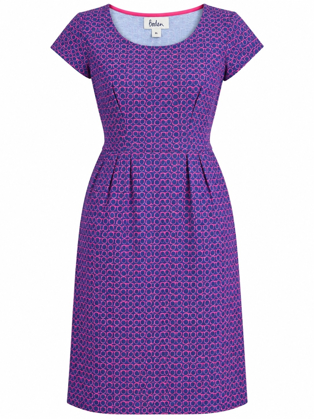 BODEN | Phoebe Glasses Print Cotton Pocket Dress Pink Purple | 8L 8 Long
